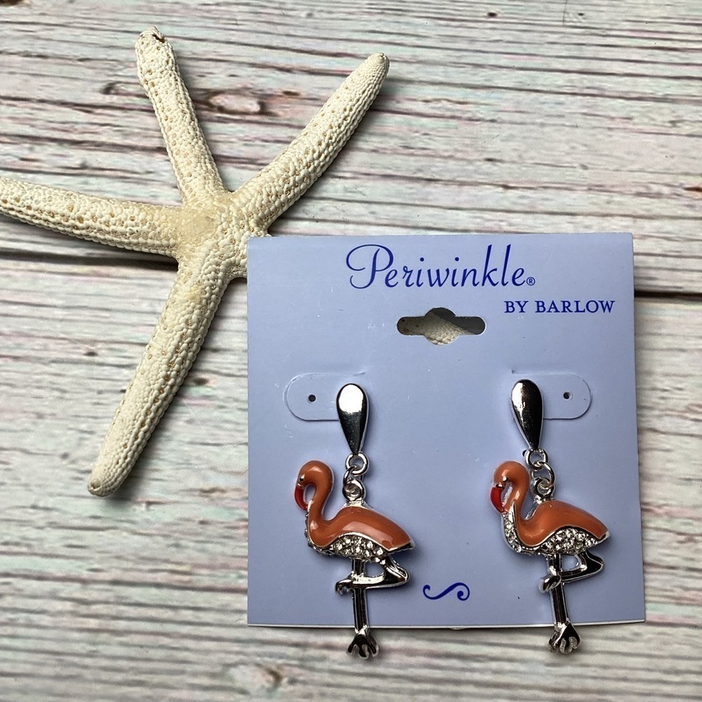 NEW PERIWINKLE BY BARLOW FLAMINGO CORAL EARRINGS RHINESTONES SUMMER‎ VACATION